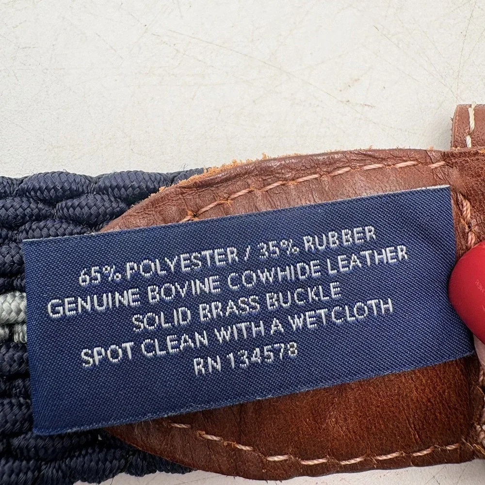 Vineyard Vines Stretch Braided Belt Size 32 Blue Gray Leather Casual Preppy